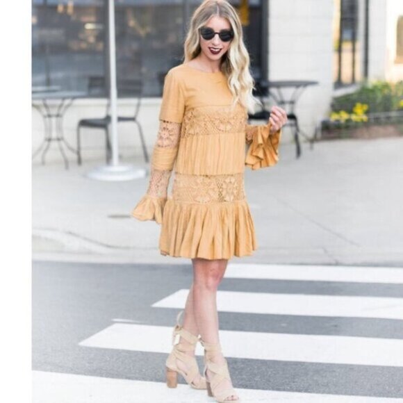 REVOLVE Tularosa Women's Mini Dress Ruffle Long Sleeve Saffron Yellow Size XS - Picture 4 of 16